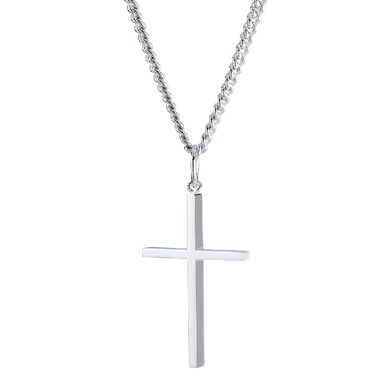 Frosted glass necklace-Sterling Silver 24x44mm Cross Pendant Necklace