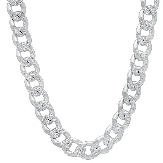 Micro pave necklace-Sterling Silver 30-inch 9.3MM Curb Pave Chain