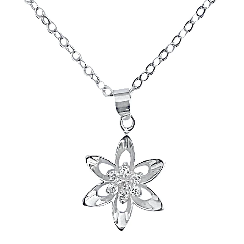 Faded stripe necklace-Sterling Silver Mini Cubic Zirconia Flower Pendant on Silver Cable Chain Necklace, 18" with Extender