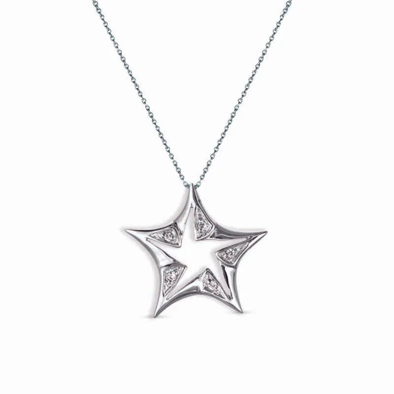 Lined stone necklace-STERLING SILVER STAR PENDANT NECKLACE WITH CZ STONES