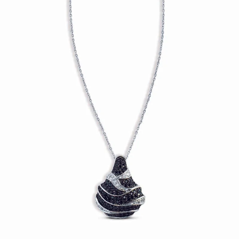 Hazel wood necklace-STERLING SILVER PENDANT NECKLACE WITH BLACK AND CLEAR CZ STONES