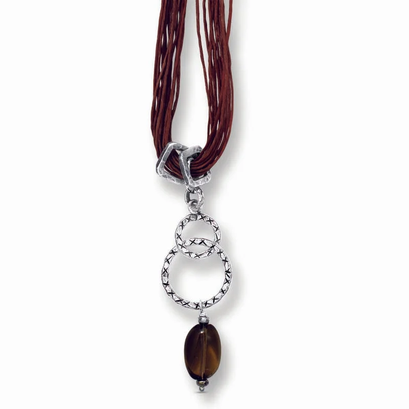 Recycled object necklace-STERLING SILVER PENDANT NECKLACE WITH WITH SMOKY QUARTZ DROP