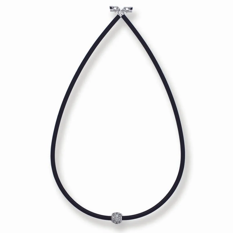 Almond bead necklace-STERLING SILVER CZ PENDANT WITH RUBBER CORD NECKLACE