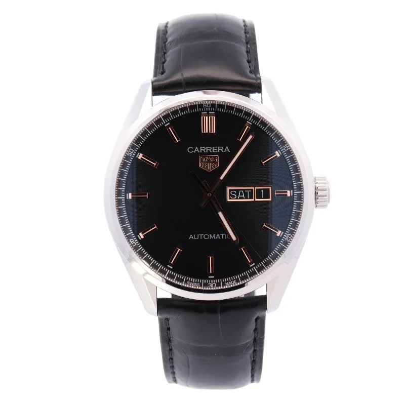 Silk strip necklace-Tag Heuer Carrera Stainless Steel 41mm Black Stick Dial Watch Reference# WBN2013