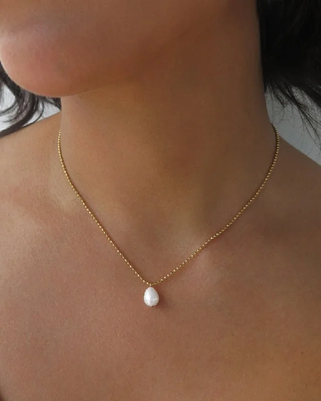 Powdered finish necklace-Teardrop Freshwater Pearl Bead Chain Necklace  - 14k Yellow Gold Fill