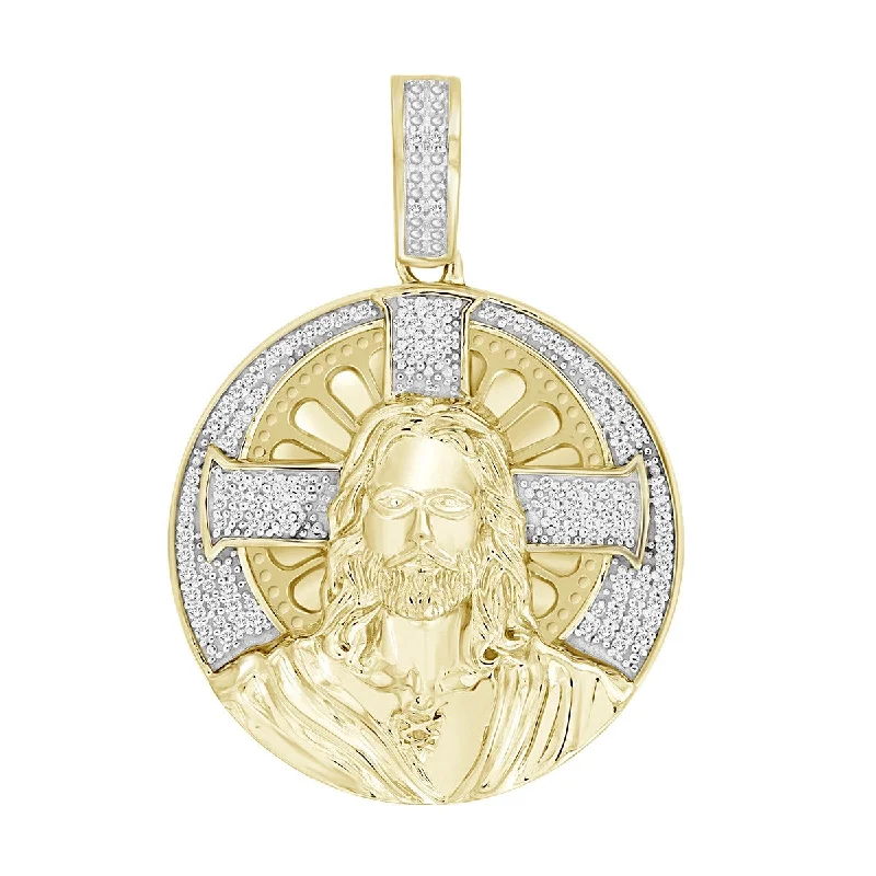 Kelp frond necklace-Titán by Adrian Gonzalez 10KT Yellow Gold 1/5 CTW Diamond 34X24MM Jesus Medallion Pendant. Chain Not Included