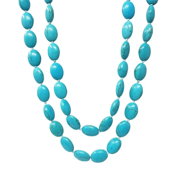 Vintage style necklace-Womens Blue Turquoise Gemstone Necklace 120cm Long Sweater Chain Necklace