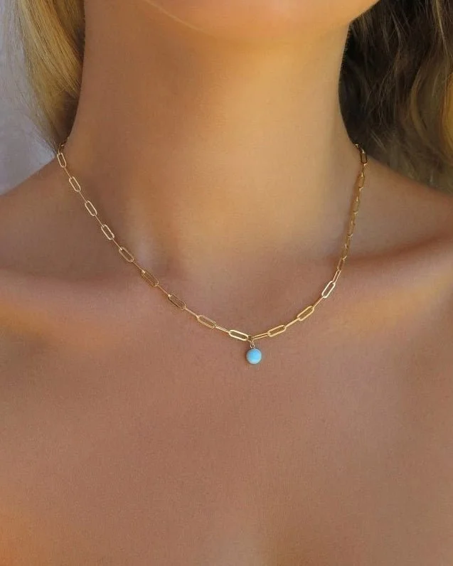 Chia seed necklace-Turquoise Thick Drawn Cable Chain Necklace  - 14k Yellow Gold Fill