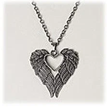 Scored chain necklace-Winged Heart Pendant Necklace with Chain, Antique Finish