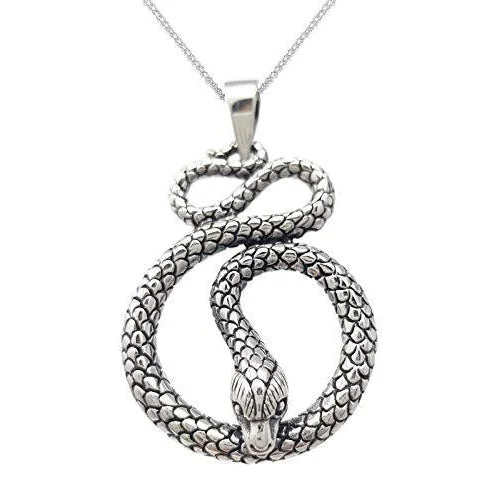 Jute braid necklace-Silver Snake Pendant Chain For Men And Women