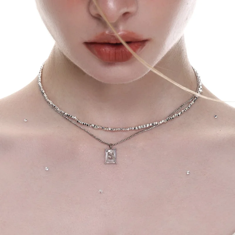 Powdered finish necklace-Women's Lolita Rectangle Layered Necklace