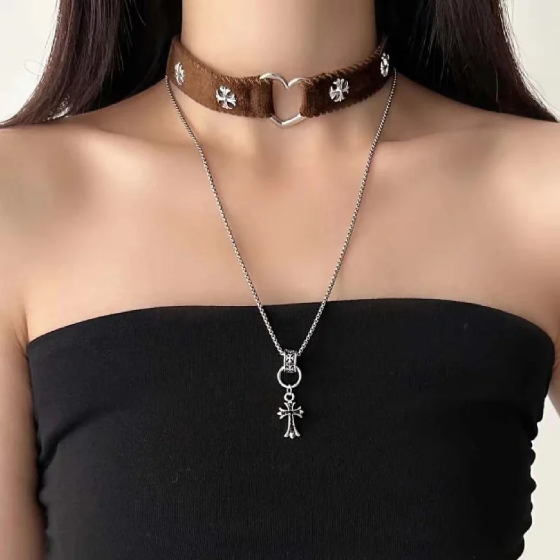 Cluster set necklace-Women's Punk Cross Double Layered Choker