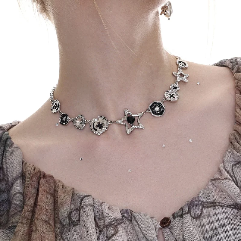 Recycled object necklace-Women's Punk Irregular Diamante Star Necklace