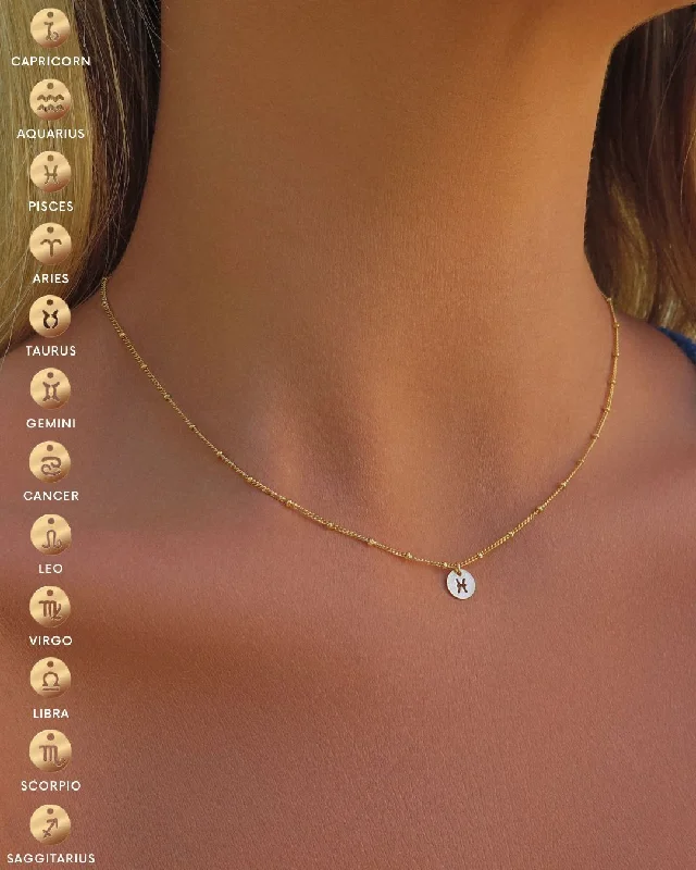 Tiered stone necklace-Zodiac Curb Chain Necklace  - 14k Yellow Gold Fill