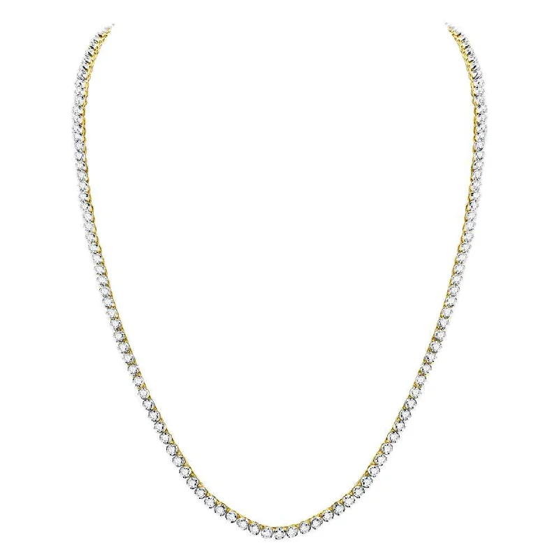 Medieval style necklace-10kt Yellow Gold Mens Round Diamond 24" Studded Tennis Chain Necklace 15 Cttw