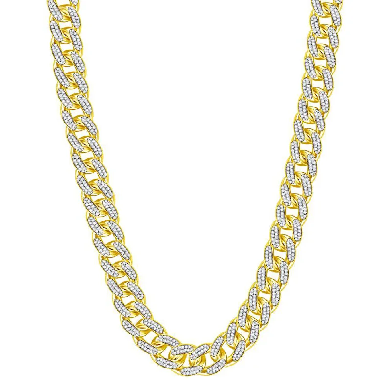 Flex joint necklace-10kt Yellow Gold Mens Round Diamond Cuban Link Chain Necklace 13-1/5 Cttw