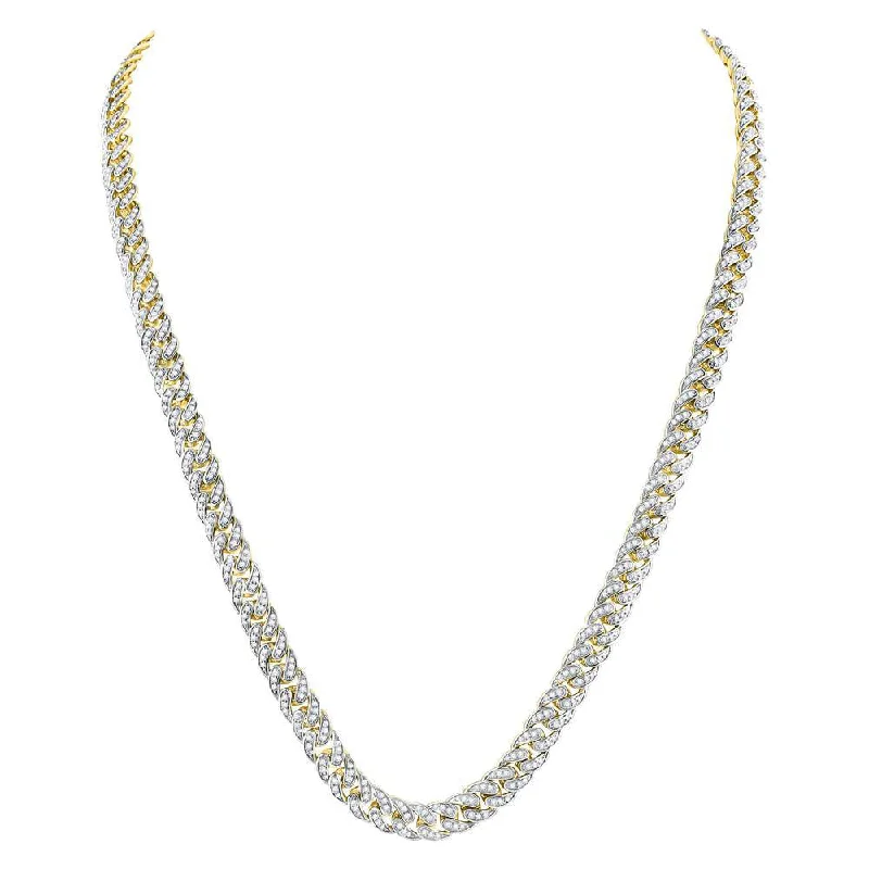 Border stone necklace-10kt Yellow Gold Mens Round Diamond Cuban Link Chain Necklace 7 Cttw