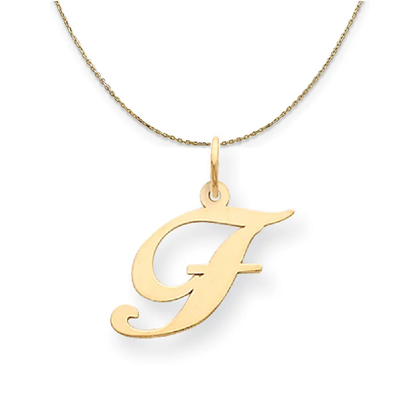 14k Yellow Gold, Ella Med Fancy Script Initial F Necklace