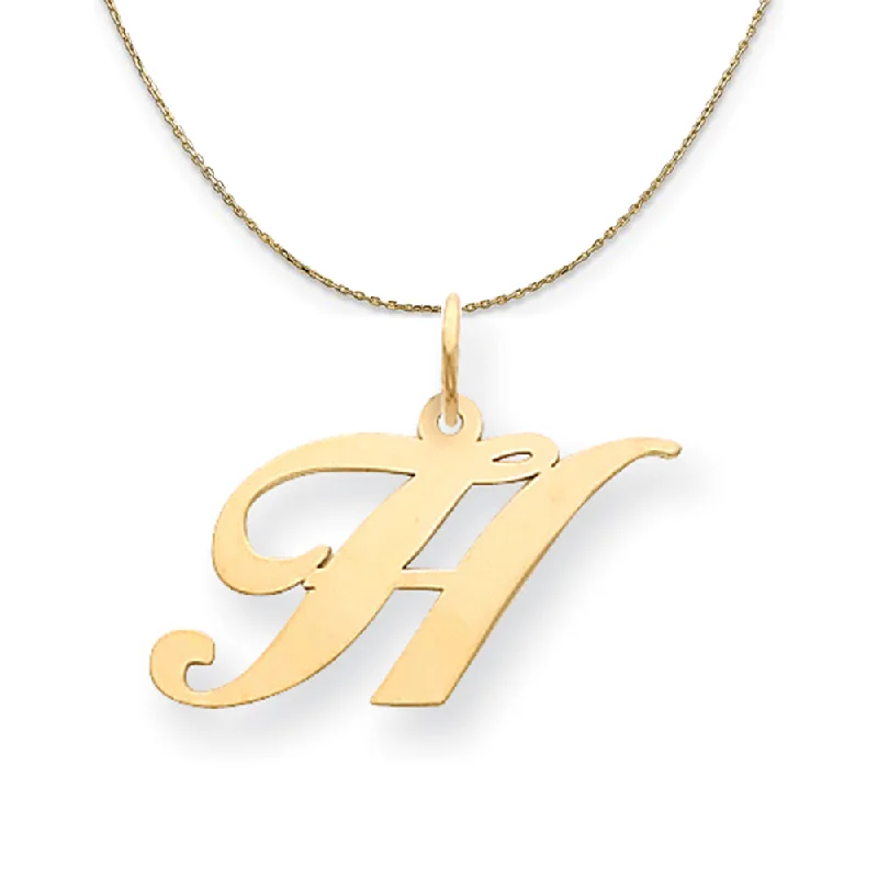 Smoky glass necklace-14k Yellow Gold, Ella Med Fancy Script Initial H Necklace