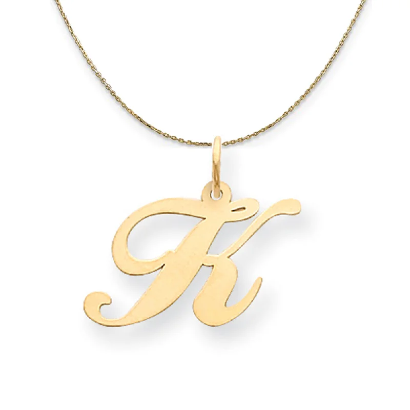 Chipped bark necklace-14k Yellow Gold, Ella Med Fancy Script Initial K Necklace