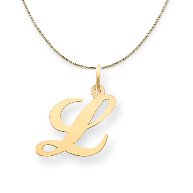 Eight-drop necklace-14k Yellow Gold, Ella Med Fancy Script Initial L Necklace