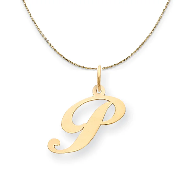 14k Yellow Gold, Ella Med Fancy Script Initial P Necklace