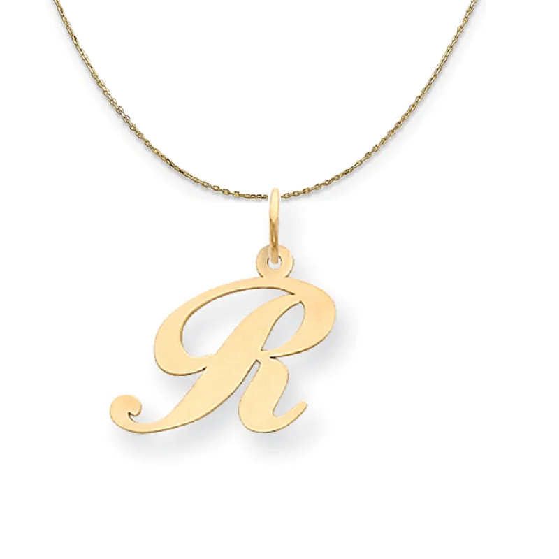 14k Yellow Gold, Ella Med Fancy Script Initial R Necklace