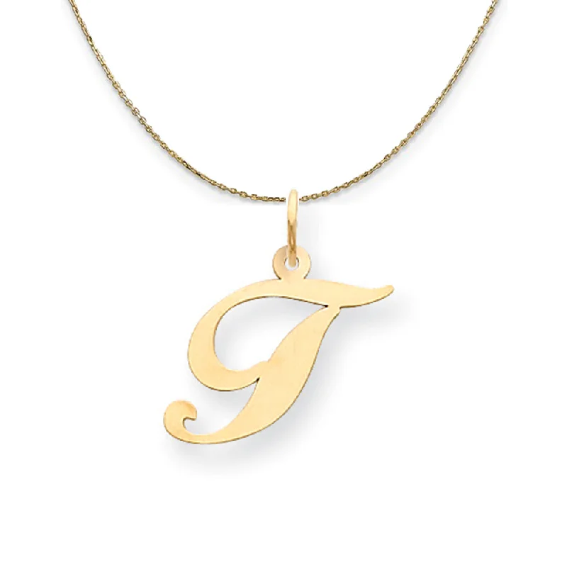 Shifted gem necklace-14k Yellow Gold, Ella Med Fancy Script Initial T Necklace