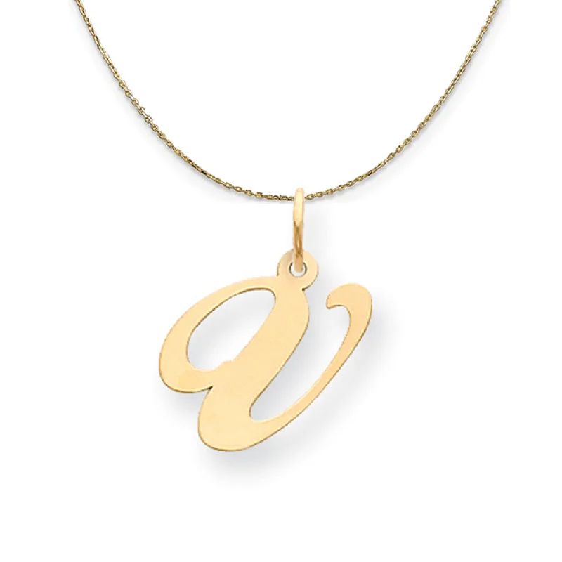 Hazel wood necklace-14k Yellow Gold, Ella Med Fancy Script Initial V Necklace