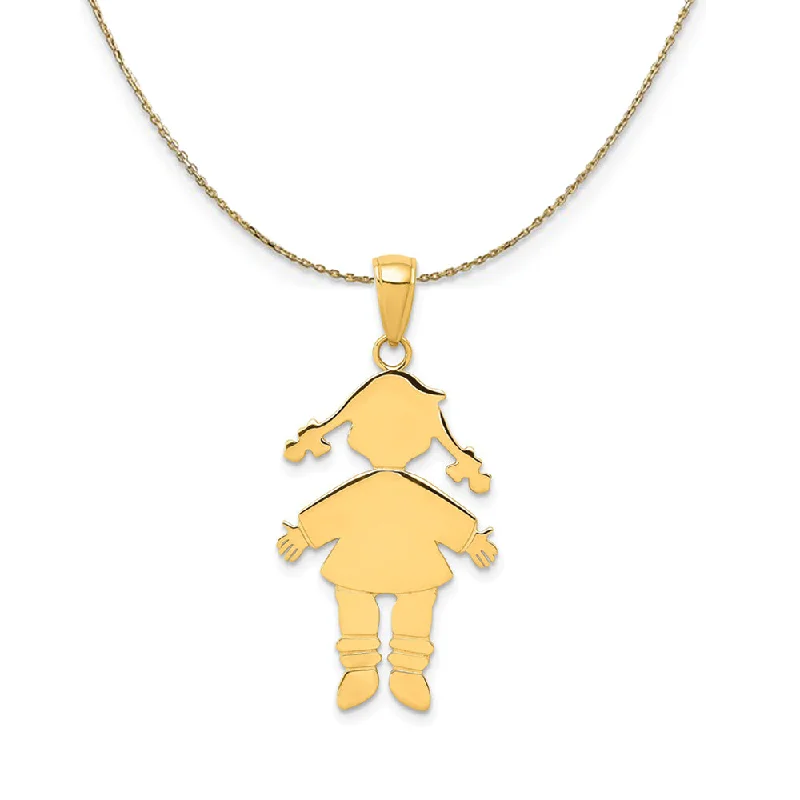 14k Yellow Gold Girl with Ponytails (17mm) Necklace