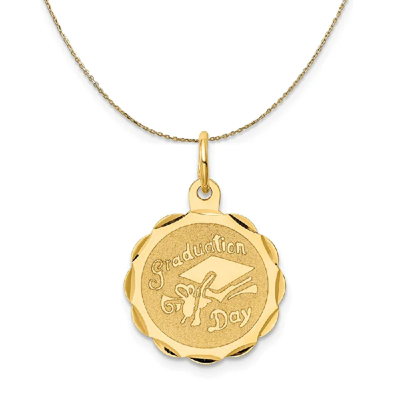 14k Yellow Gold Graduation Day Brocaded Disc Necklace