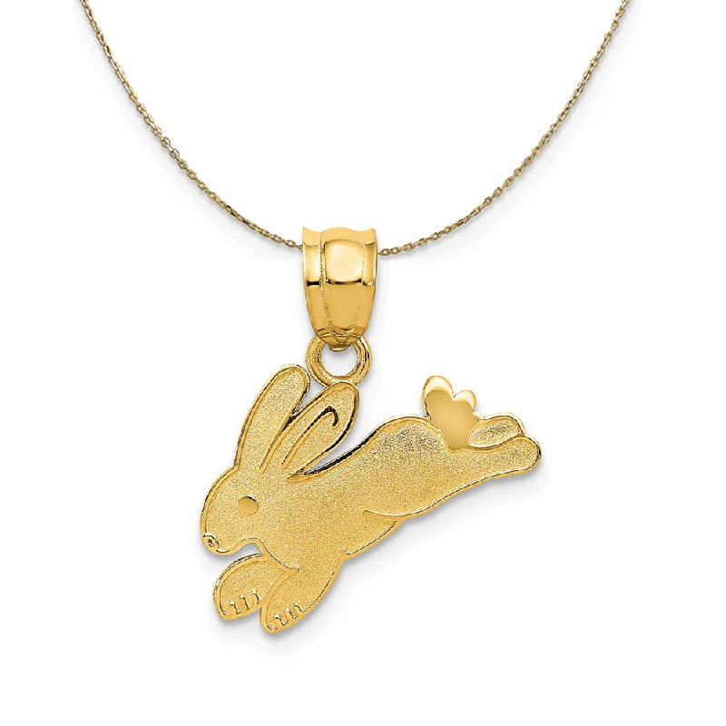 Crowned gem necklace-14k Yellow Gold Polished and Satin Rabbit Necklace