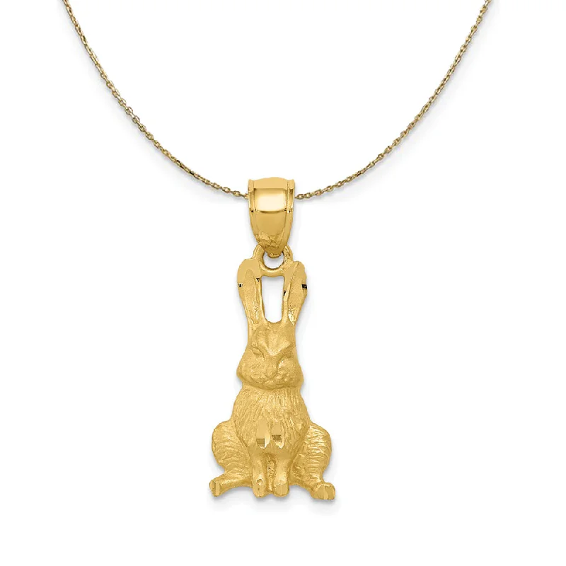 Chipped bark necklace-14k Yellow Gold Satin and Diamond Cut Rabbit (10mm) Necklace