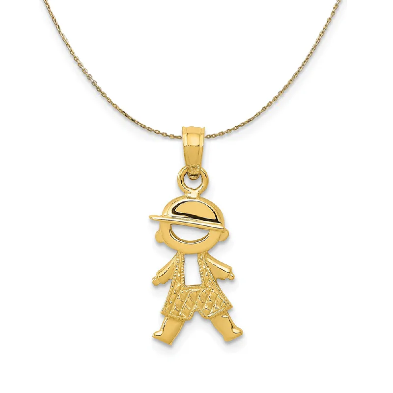 Ocean ripple necklace-14k Yellow Gold Textured Boy In Overalls Necklace