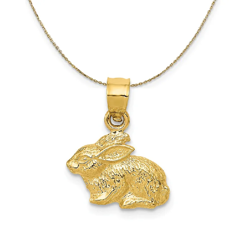 14k Yellow Gold Textured Rabbit Necklace