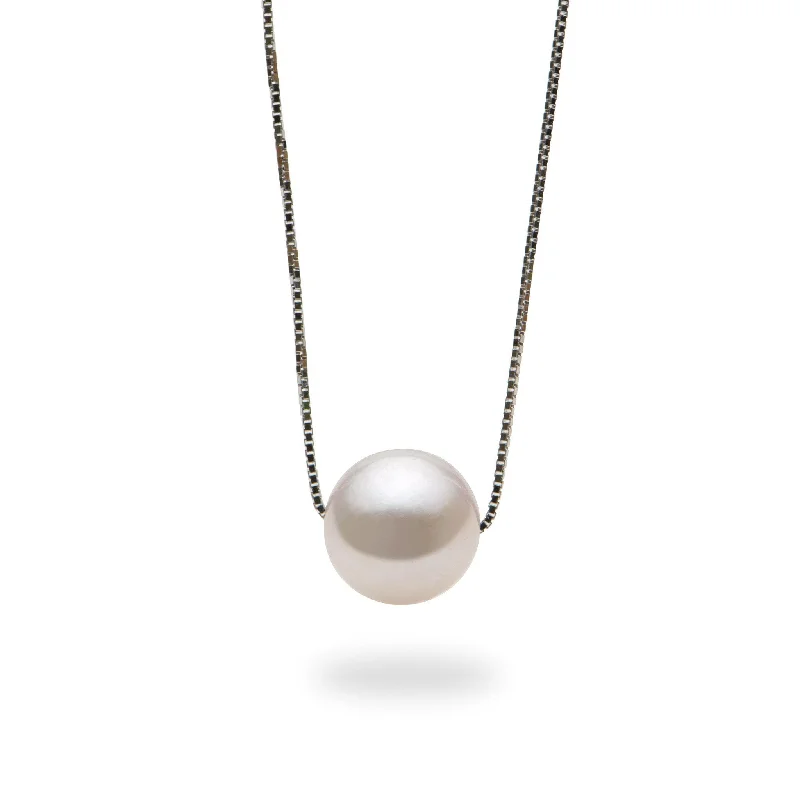 16-18" Adjustable Akoya White Pearl Necklace in White Gold - 8.5-9mm