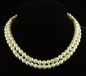 Crystal bead necklace-Bridal Wedding 2 Strings Cream Shell Pearl Necklace XC040