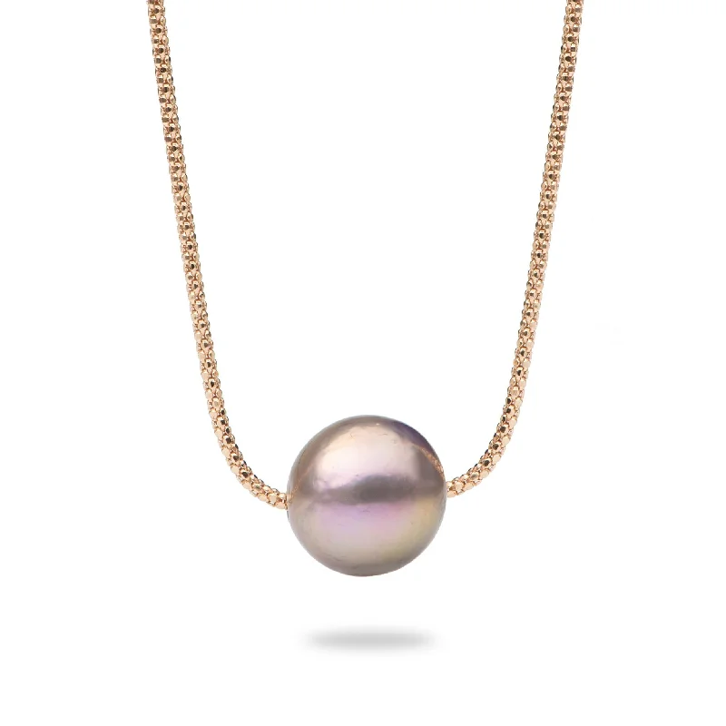 Gill slit necklace-16-18" Adjustable Freshwater Lilac Pearl Necklace in Rose Gold - 13-14mm