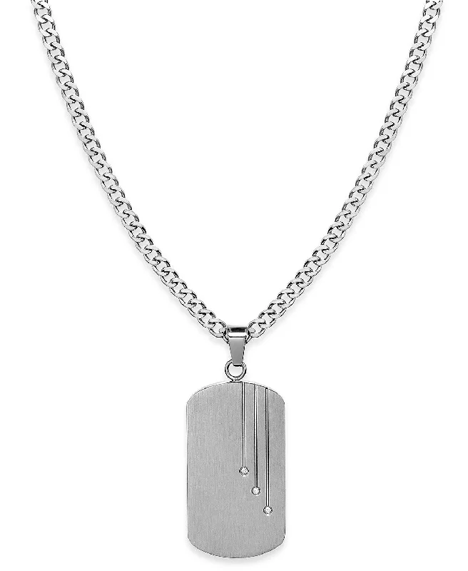 Thyme leaf necklace-Men's Stainless Steel Cubic Zirconia Dog Tag Pendant Necklace