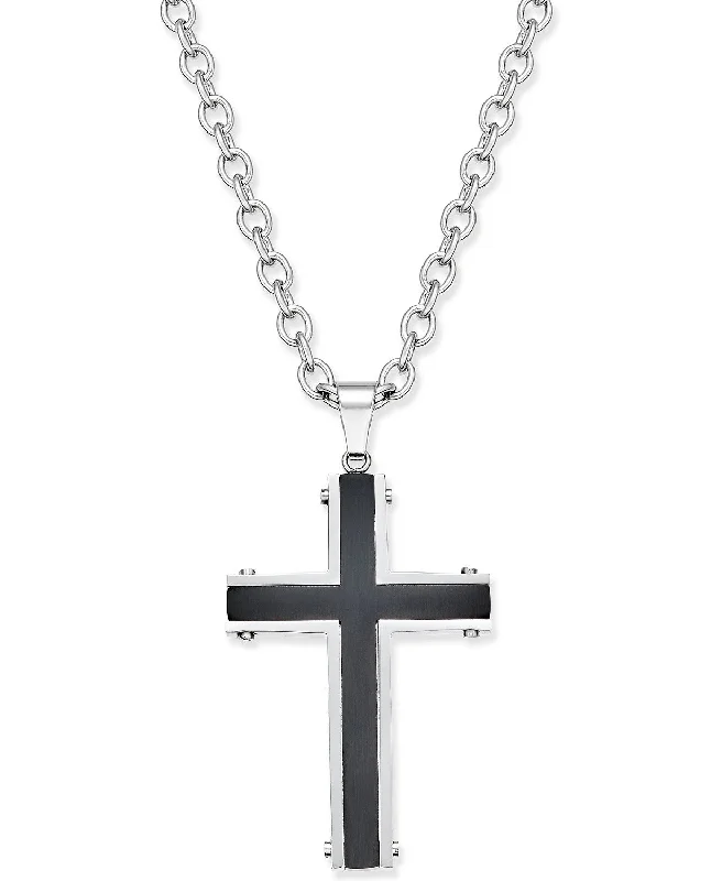 Nordic braid necklace-Men's Two-Tone Stainless Steel Cross Pendant Necklace