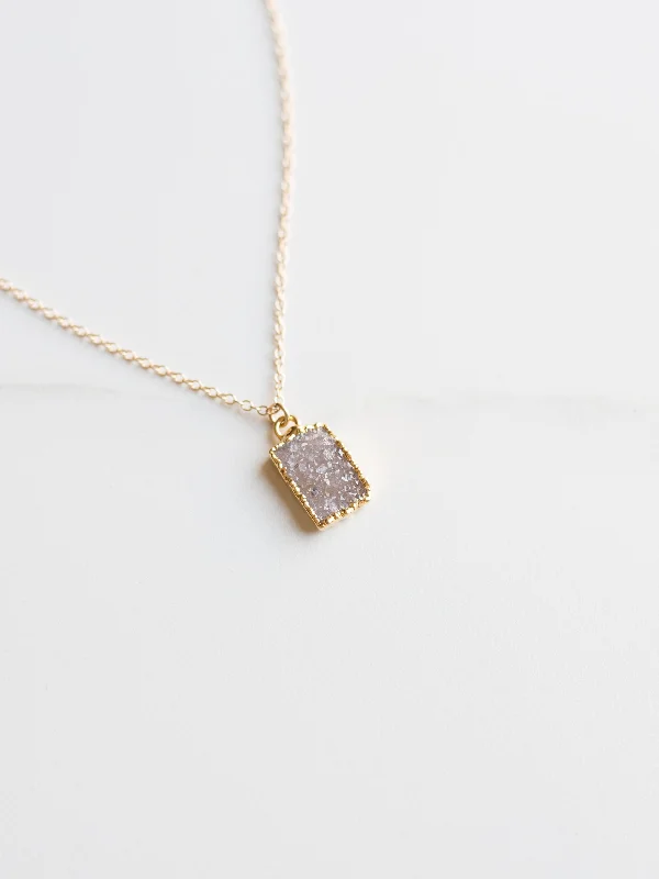 Tiered stone necklace-Mini Druzy Rectangle Necklace