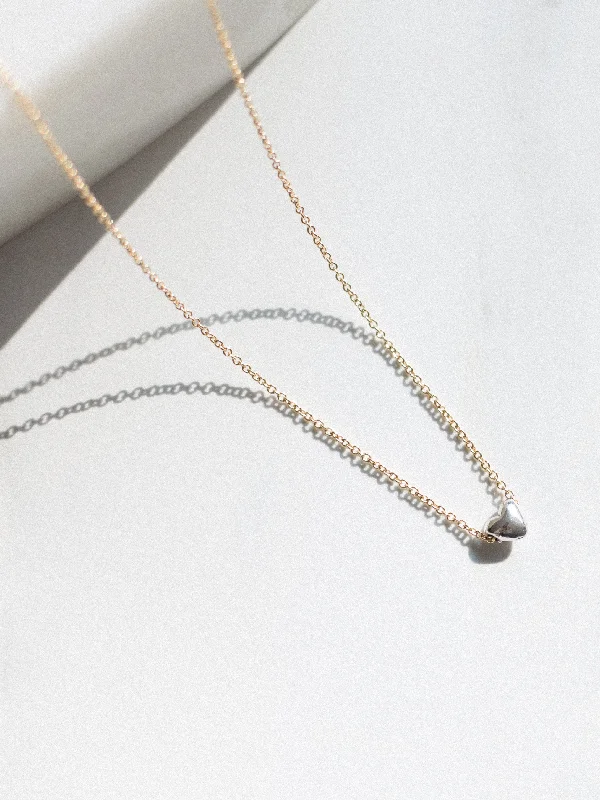 Grooved edge necklace-Mixed Metal Heart Necklace