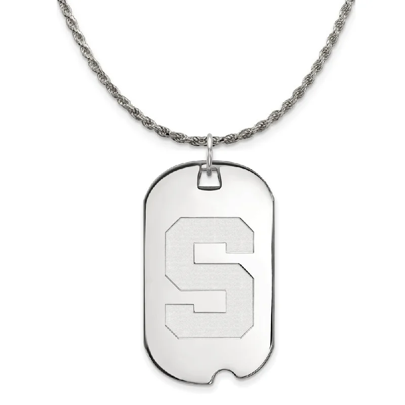 Sterling Silver Michigan State Large Dog Tag Pendant Necklace