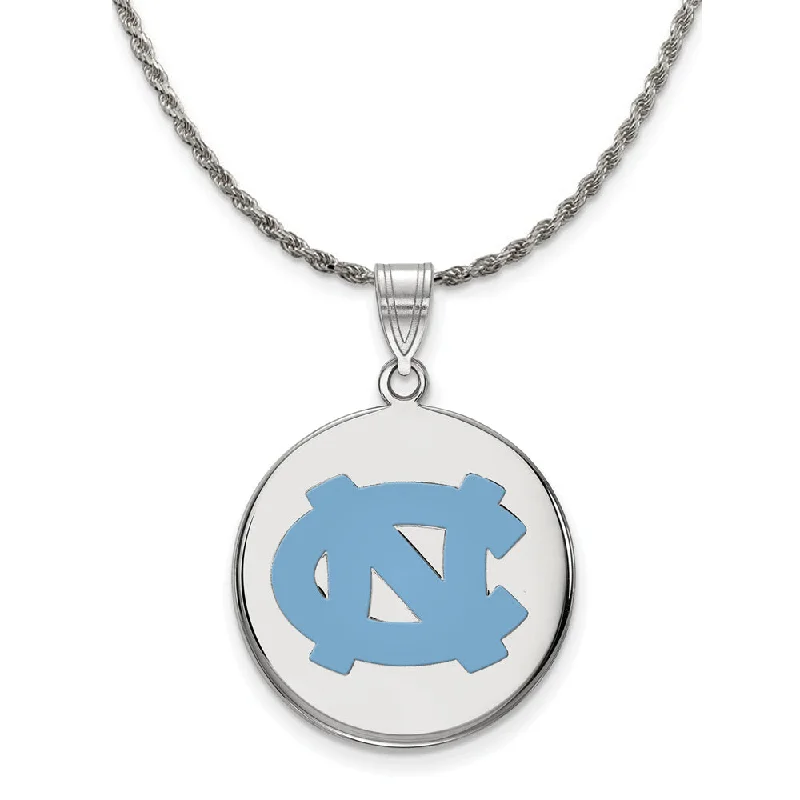 Powdered finish necklace-Sterling Silver North Carolina Large Enamel 'NC' Disc Necklace