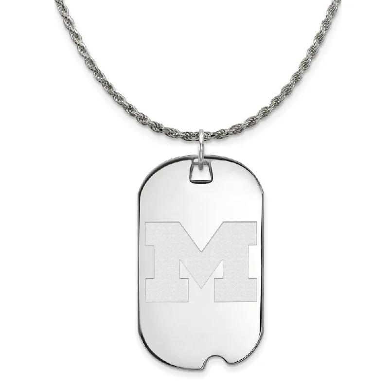 Sterling Silver U. of Michigan Large Initial M Dog Tag Necklace