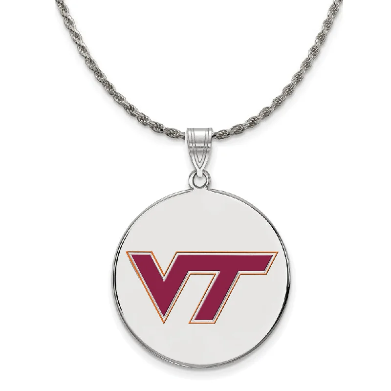 Stamped pattern necklace-Sterling Silver Virginia Tech Large Enamel Disc Necklace