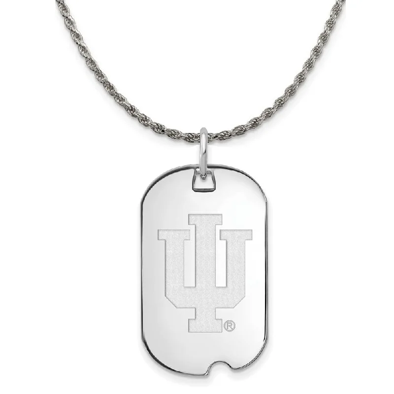 Hexagonal zircon necklace-Sterling Silver Indiana U Large Dog Tag Pendant Necklace