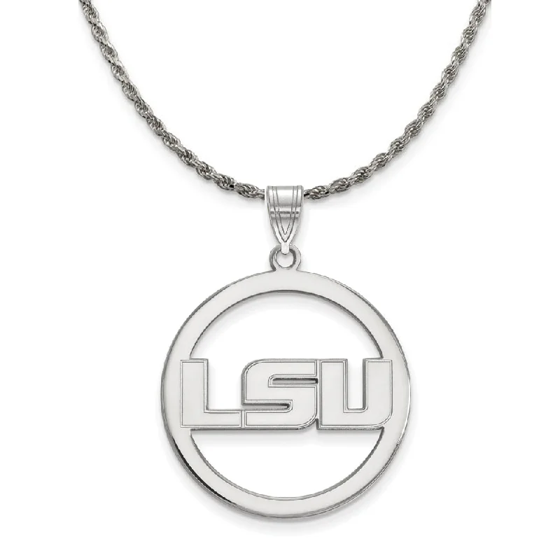 Sterling Silver Louisiana State Large Circle Pendant Necklace