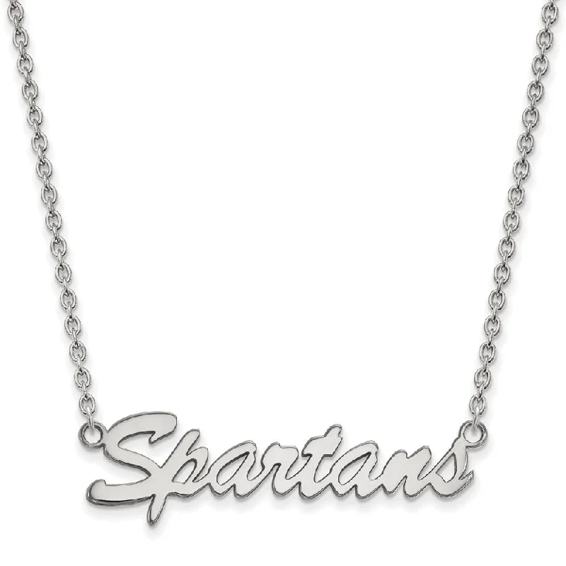 Hooked chain necklace-Sterling Silver Michigan State Medium 'Spartans' Pendant Necklace