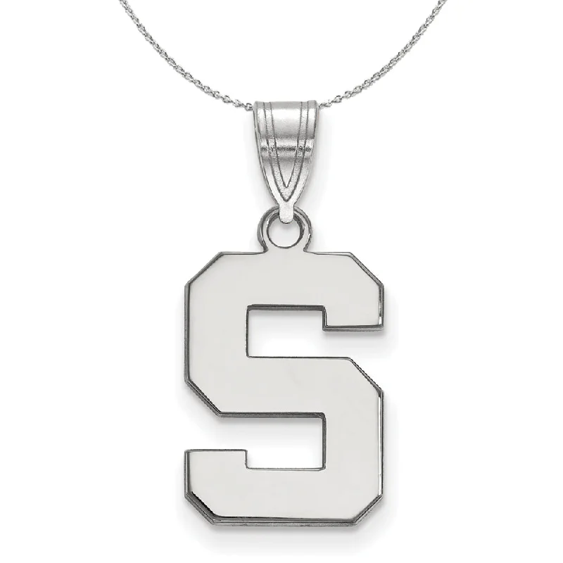 Peaked charm necklace-Sterling Silver Michigan State Medium Initial S Necklace